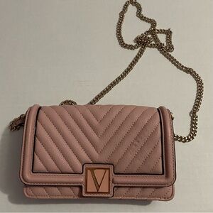 Victoria secret the Victoria pink quilted chain strap clutch purse handbag